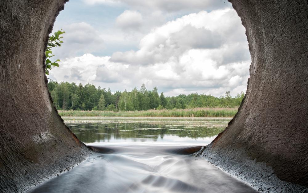 view from inside a drainage pipe, sustainable drainage